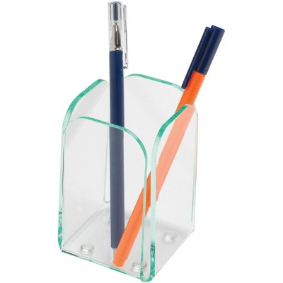 Lorell Transparent Pencil Cup 2-3/4"x2-3/4"x4-3/4" CL/Green 80656