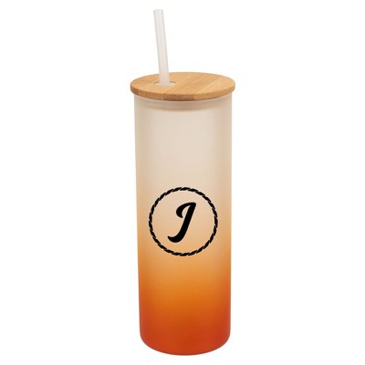 Elanze Designs J Monogram Letter Initial Rope Circle Wrap-Around Design 25 Ounce Frosted Gradient Glass On-The-Go Coffee Travel Skinny Tumbler Mug