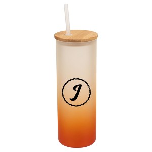 Elanze Designs J Monogram Letter Initial Rope Circle Wrap-Around Design 25 Ounce Frosted Gradient Glass On-The-Go Coffee Travel Skinny Tumbler Mug - 1 of 1