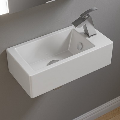 ALFI ABC116 White 20Inch Small Rectangular Wall Mounted Ceramic Sink with Faucet Hole
