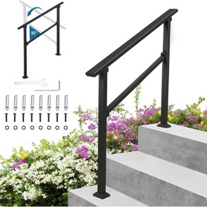 Aluminum handrail for 2-3 outdoor steps. Adjustable, rust-proof black finish. Easy to install - enhance your porch safety and style in minutes - 1 of 4
