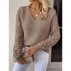 Womens V Neck Tops Lace Knit Long Sleeve Casual Pullover Sweater Top - 3 of 4