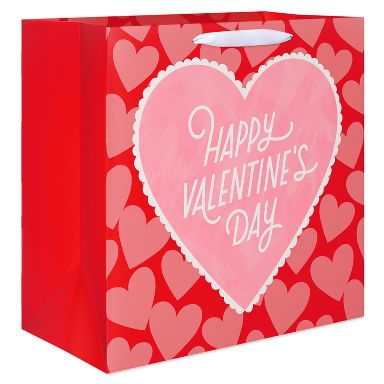Valentine's Day XL Square Gift Bag Pink Heart