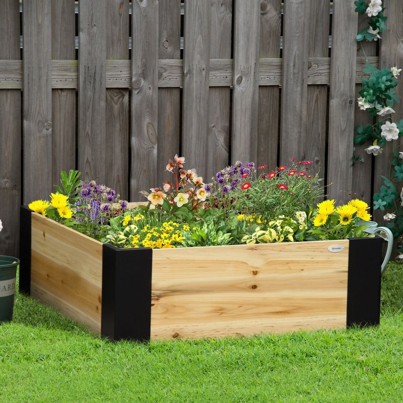 Outsunny Wooden Raised Garden Bed Flower Box with Metal Bracket, Installed by Hand, Outdoor Planter Box, 31.5 x 31.5in Square, Natural, 3 of 7