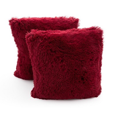 Maroon 18" x 18" Shaggy Faux Fur Throw Pillows Set