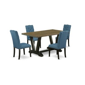 5-Piece Distressed Jacobean Finish Solid Wood Top Dining Table with 4 Parson Chair with - 1 of 4