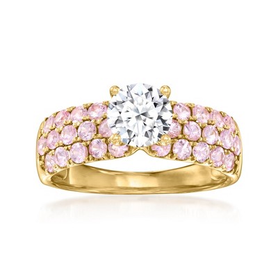 Ross-Simons 1.00 Carat Lab-Grown Diamond Ring With 1.00 ct. t.w. Pink Sapphires in 14kt Yellow Gold