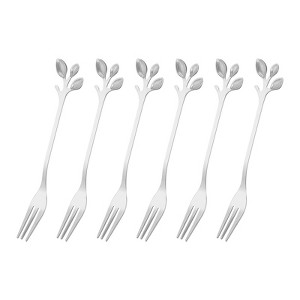 Unique Bargains Stainless Steel Leaf Appetizer Fork for Home Party 6 Pcs - 1 of 4