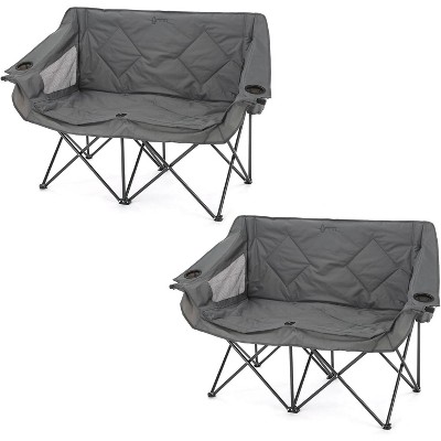 Arrowhead Outdoor Portable Folding Double Duo Camping Chair Loveseat Couch w/ 2 Cup & Wine Glass Holder, Supports up to 500lbs (Granite Grey)