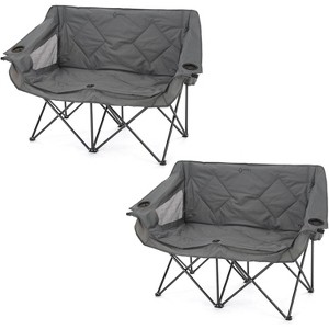 Arrowhead Outdoor Portable Folding Double Duo Camping Chair Loveseat Couch w/ 2 Cup & Wine Glass Holder, Supports up to 500lbs (Granite Grey) - 1 of 4