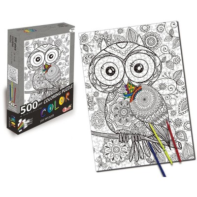 Toynk Owl 500 Piece Coloring Jigsaw Puzzle + 6 Markers