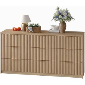 Modern Fluted 8/9-Drawer Dresser, Large Capacity Chest of Drawers, with Metal Handles & Anti-Tip, Wooden Storage Organizer Wood Color/Black/White - 1 of 4