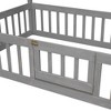 Floor House Beds Pine Wood Bed Frame Twin Size Platform Bed with Fence Roof for Kids Boys Girls Teens 79.50 x 41.80 x 72.40in Grey - 4 of 4