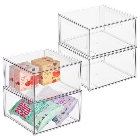 Mdesign Clarity Clear Plastic Stackable Kitchen Storage Organizer With  Drawer - 7 X 14 X 8, 4 Pack : Target