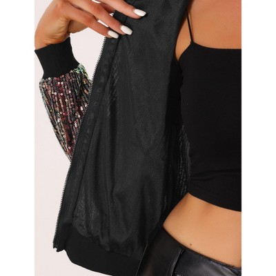 INSPIRE CHIC Women's Sequin Long Sleeve Zipper Front Sparkle Bomber Jackets Red Large — фото 5
