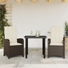 vidaXL 3 Piece Patio Dining Set with Cushions - Adjustable Reclining Chairs, Tempered Glass Top Table - Brown Poly Rattan - 2 of 4