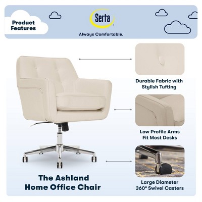 Cream Leather Swivel Home Office Chair with Metal Base