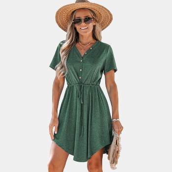 Women's V-Neck Front Button Jersey Dress - Cupshe