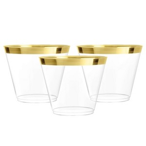 Prestee 100 Disposable Plastic Cups for Wine Clear 9oz Cups (Gold) - 1 of 3