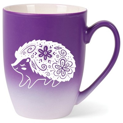 Elanze Designs 12 Ounce Two Toned Ombre Ceramic Tea Coffee Cup Mug Purple White Woodland Floral Hedgehog