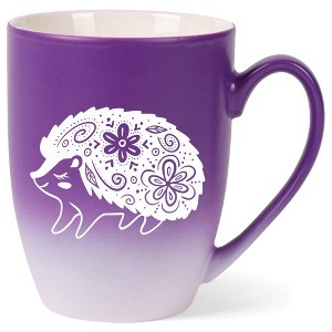 Elanze Designs 12 Ounce Two Toned Ombre Ceramic Tea Coffee Cup Mug Purple White Woodland Floral Hedgehog - 1 of 4