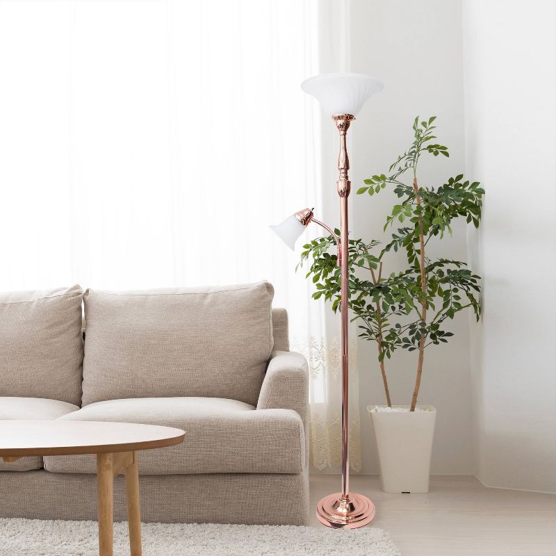Torchiere Floor Lamp with Reading Light and Marble Glass Shade - Lalia Home, 5 of 8