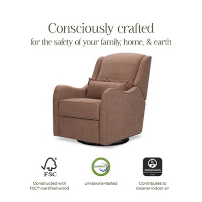 Performance Dusty Rose Eco-Basketweave Swivel Recliner with Wood Base