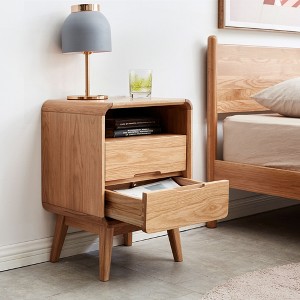 MAYEERTY Solid Oak Wood Nightstand with Dual Drawer Modern Bedside Cabinet for Bedroom Living Room - 1 of 4