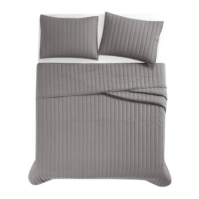 Gray Cotton Twin/Twin XL Percale Quilt Set