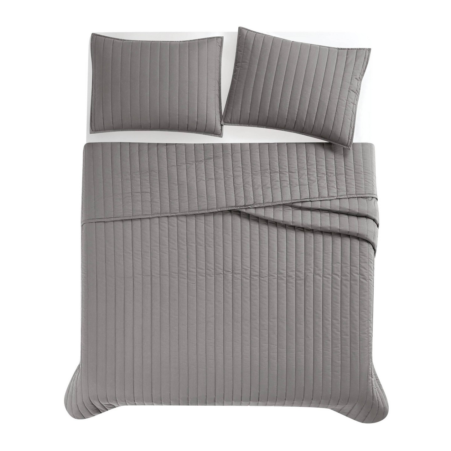 Комплект с покрывалом Brooklyn Loom 2pc Twin/Twin Extra Long Percale Quilt Set Gray, цвет: Серый — фото 2