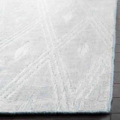Blue Geometric Hand-Knotted Wool and Viscose Rug, 6' x 9'