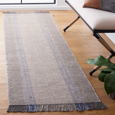 Coastal Breeze Blue/Grey Stripe Handwoven Cotton Rug - 27"x10"
