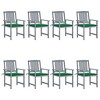 vidaXL 8-Piece Solid Acacia Wood Patio Chairs Set with Cushions - Gray and Green, Outdoor Garden Seating - 2 of 4