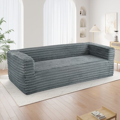 VYNXARIA 89 inch Modern Corduroy Couch, 3 Seats Plush Sofa with Squared Arm,Luxury Comfy Seat Super Soft Couches,Gray