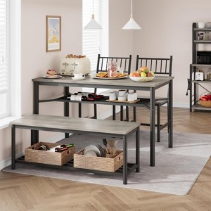 4-Piece Wood Farmhouse Dining Table Set with Bench and Chair,Table with Built-in Storage Shelves, Space-Saving Rectangular Table Set for 4 - 1 of 4