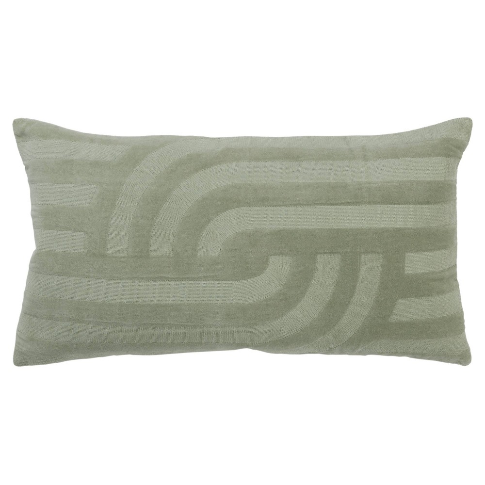 Photos - Pillow Rizzy Home 14"x26" Oversized Solid Striped Lumbar Throw  Cover Green: Embroidered Cotton Velvet, Machine Washable, Ind