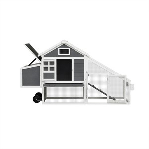 Gulches Removable Tray Ramp wooden outdoor chicken hutch coop with running cage with wheels ,Gray - 1 of 4