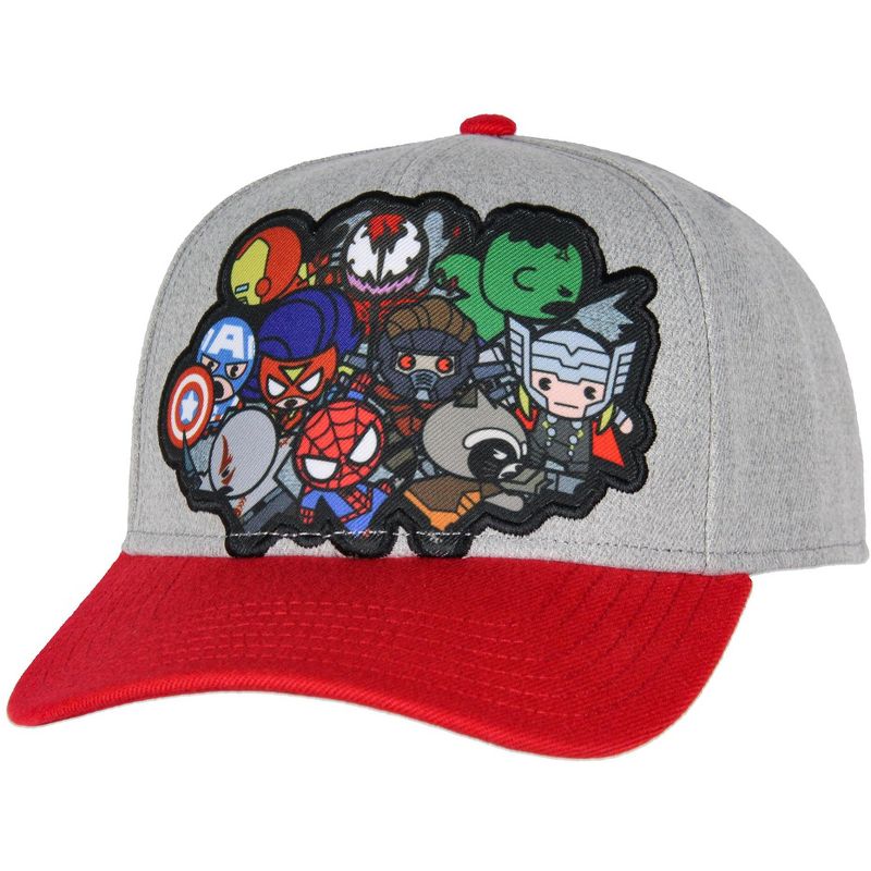Marvel Comic Chibi Kawaii Style Characters Adult Snapback Hat Cap For Men Grey, 1 of 4