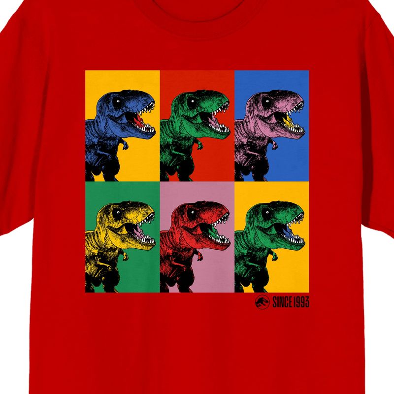 Jurassic Park Dinosaur Collage Crew Neck Short Sleeve Red Men's T-shirt, 2 of 4