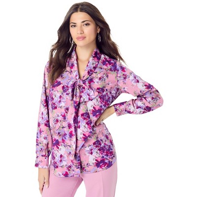 Roaman's Women's Plus Size Long Sleeve Bow Blouse