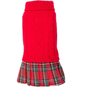 The Worthy Dog Plaid Layered-Look Two-fer Pet Pullover Turtleneck Sweater Dress - 1 of 3