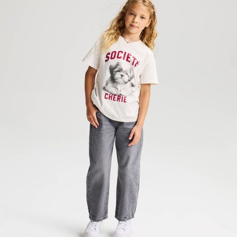 Cat & Jack Girls' Short Sleeve 100% Cotton 'Dog' Oversized Graphic T-Shirt - Cat & Jack™ Cream M