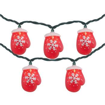 Northlight 10 Count Red Snowflake Mitten Christmas Light Set, 7.5ft Green Wire