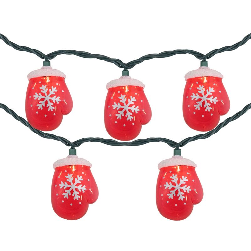 Northlight 10 Count Red Snowflake Mitten Christmas Light Set, 7.5ft Green Wire, 1 of 5
