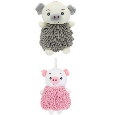 REGALWOVEN Bathroom Kitchen Cute Cartoon Piggy Chenille Soft Absorbent Hand Towel 2 Packs 7" x 11"