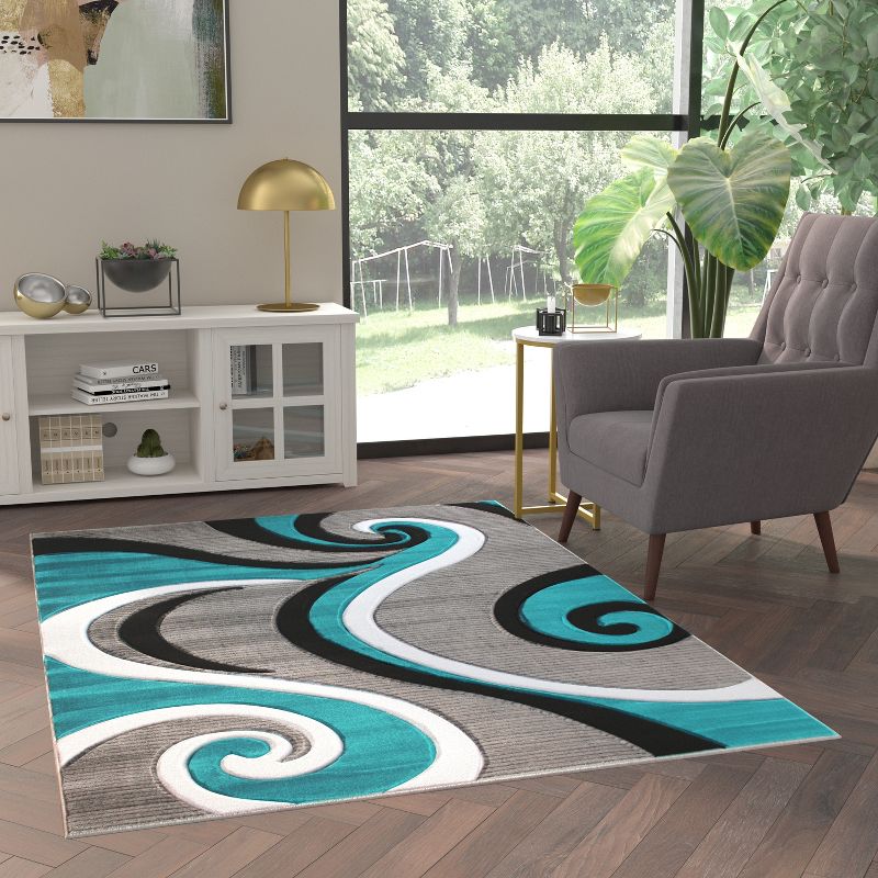Emma and Oliver Accent Rug with Modern 3D Sculpted Swirl Pattern and Varied Texture Piling, 2 of 7