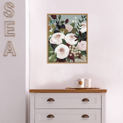 16" x 20" Pink and Green Floral Framed Canvas Wall Art