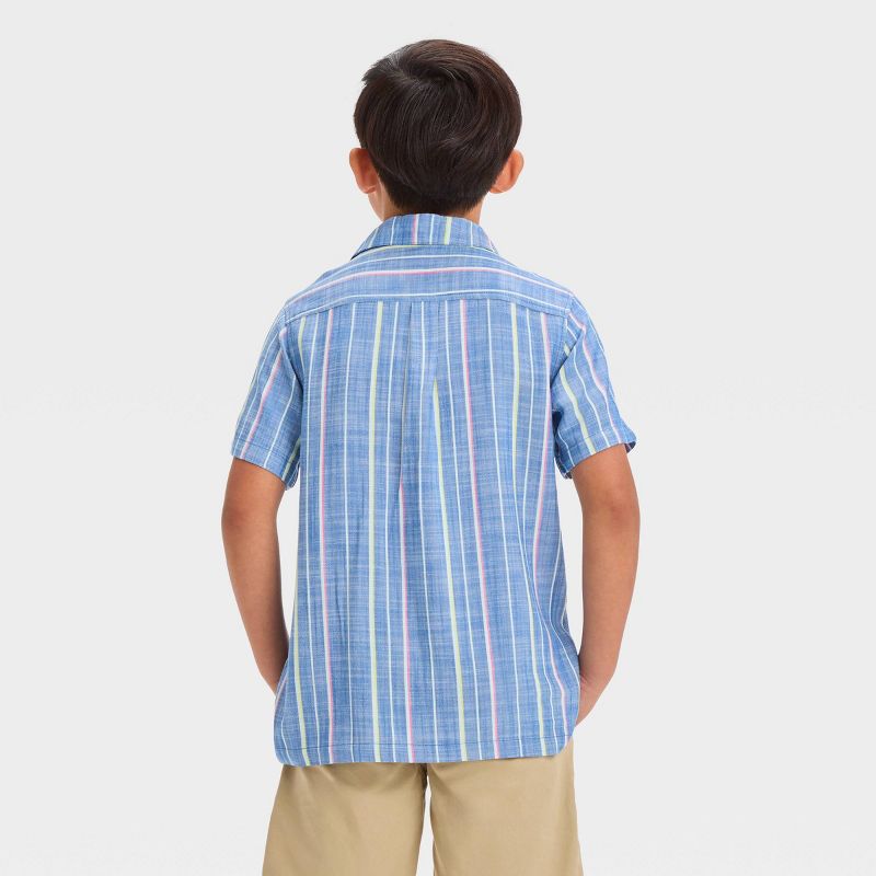Boys' Short Sleeve Striped Button-Down Shirt - Cat & Jack™ Blue, 3 of 8