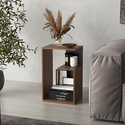 Vynxaria Modern 3-Tier Open Shelf Side Table, Dark Brown & Black Finish, 15.7"W x 18"D x 25"H