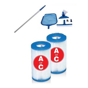 Intex Pool Cleaning Vacuum Skimmer & Pole Set + Type A or C Filter Cartridges - 1 of 4